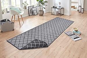 ‎NORTHRUGS NORTHRUGS In- und Outdoor Teppich Malaga 80x350cm - Wendeteppich Wetterfest Modernes Geometrisches Muster für Balkon Terrasse Garten Wintergarten Küche Wohnzimmerteppich Wasserfest in Night Silver