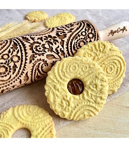 Mattarello Decorativo Di Natale In Legno Di Faggio, 35 Cm, Con Incisione 3D Per Biscotti E Pasta