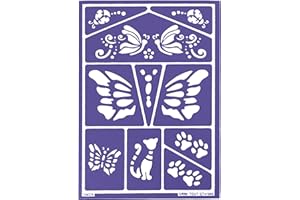 GO MANGA GRIM'TOUT Pochoir Maquillage Enfant - Chats et Papillons - 21x15 cm - Reutilisable et Lavable - Fête, Kermesse et Anniversaire - Kit Peinture Visage, Dessin, Tatouage Temporaire - Fille, Garçon