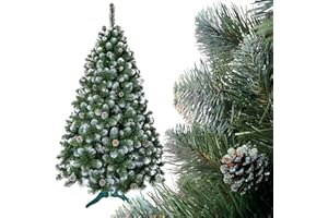 SMEREKA® Sztuczna choinka ze śniegiem 150 cm (Ø ok. 100 cm) – sztuczna choinka ze stojakiem i szyszkami sosnowymi – choinka ze śniegiem