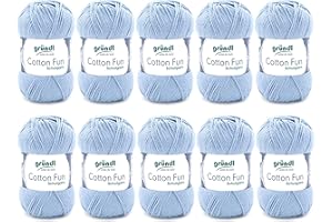 Filato per maglia/uncinetto Gründl Cotton Fun (lana per maglieria, set per uncinetto, morbido filato 100% cotone, certificato OEKO-TEX, 50 g/115 m, ferri: 3-4, 10 gomitoli da 50 g), bambina blu