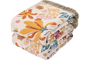 Dormilin Boho överkast med fransar, 100% bomull, dubbelsidigt muslinöverkast 150x200 cm, mjukt och mysigt soff- och sängöverk
