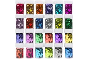 Kurtzy Pack de 24 Set de Frascos de Lentejuelas Estrellas y Corazones Botes Confeti Brillante – Lentejuelas para Purpurina, Álbumes de Recortes, Fiestas, Nail Art, Proyectos Escolares, Cosméticos