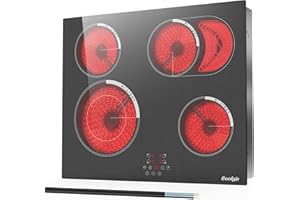 Ceramic Hob 4 Zone, Cooksir Electric Hob Built-in 60CM, 6600W, Sensor Touch Control, Safety Lock, 99-Min Timer, Residual Heat Indicator, Woven Checkered, Ceramic Glass Panel, 230V, No Plug