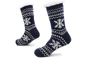 CITYCOMFORT Dzianinowe kapcie skarpety dla mężczyzn z wełną warstwą Sherpa kapcie dla mężczyzn antypoślizgowe norweski wzór 8-11