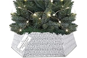 DECO EXPRESS Falda para Arbol de Navidad con Lentejuelas 68x85 cm, Cubre Árbol Navidad Hexagonal con Cierre de Velcro, Decoración Navideña para Hogar (Lentejuela Plata)