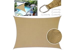 LEcylankEr Sun Shade Sail 3x4m Rectangular PES Polyester Waterproof Sail Shade with Accessories 95% UV Block Shade Sails Sun Shades for Garden Outdoor Patio Pergola Balcony (sand, 3 x 4 m)