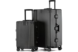 KOFA Zurich Kofferset 2 Teilig, M-55cm & XL-75cm Alu-Rahmen & Polycarbonat-Hartschale, Carry-on + Check-in Koffer, Reisekoffer Spinner mit 4 Rollen und doppelte TSA Schloss 35L + 94L (Schwarz)