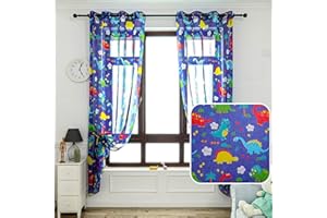 DALINA TEXTIL S.L Dalina Textil - Cortinas Infantiles Niño Dos Paneles de 140x260cm- Cortinas Juveniles Animales para Habitación Sala de Estar 2 Piezas Patrón de Dinosaurio