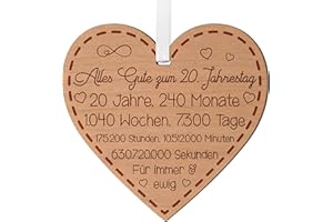BLAZING EAGLE DESIGNS 20. Jahrestag Geschenk für Paare 20. Hochzeitstag Geschenke für ihn und sie Jubiläumsgeschenk für Ehemann 20 Jahre Jubiläum Holzherz zum Aufhängen mit Gravur Erinnerung für Ehefrau