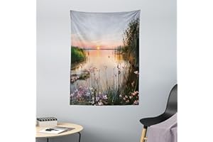 ABAKUHAUS La Nature Tapisserie, Coucher de Soleil à Chudskoy Lac, pour Le Salon, 110 x 150 cm, Bébé Bleu pâle Rose