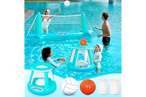 JOYIN Flotteurs gonflables pour piscine, filet de volley-ball et panier de basket-ball, jeu de natation flottant pour enfants et adultes, flotteurs d'été, jouets d'été pour les sports aquatiques, bleu
