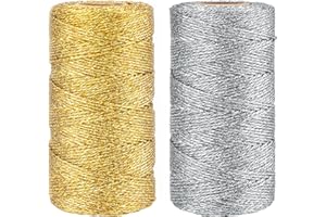 ‎G2PLUS G2PLUS 200M Gold und Silber Metallic Schnur,1.5MM Kordel Bindfaden DIY Bastelschnur,Verpackungsschnur für Weihnachten, Handwerk Hochzeit Dekorieren oder Geschenkverpackung