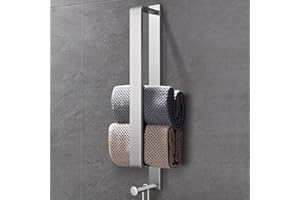 LIVEHITOP Towel Holder, Self Adhesive Towel Rail Silver Stainless Steel Wall Mounted 43.5cm with Hook for Bathroom