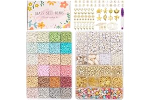 JOISHOP 10000pcs Glass Seed Beads for Bracelet Making Kit, 24 Colors 3mm Small Glass Beads Tiny Beads Friendship Bracelet Beads with Letter Beads for Girls Jewelry Making DIY Crafting Bracelet