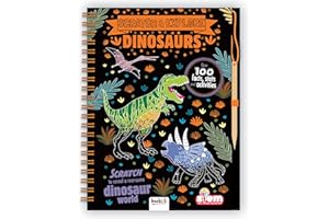 BOOKOLI LIMITED Bookoli - Scratch and Explore Dinosaurs - Scratch Art Activity Book for Children - Scratch to Create Dinosaur Art - Includes 100+ Stickers