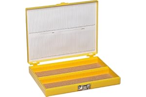 Heathrow Scientific HD15994D Microscope Slide Box, Cork Lined, 100 Place, 208 mm Length x 175 mm Width x 34 mm Height, Yellow