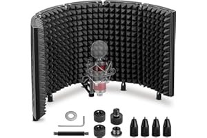 CAHAYA Microphone Isolation Shield Studio Mic Sound Absorbing Foam Professional Desktop or Mounted on Stand Recording Equipment Foldable 5-Panel Mic Isolator Panel for Condenser Microphone