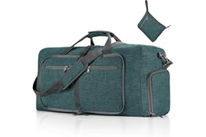 Vomgomfom Leichte Faltbare Reisetasche Groß 65L Sporttasche Damen Herren mit Schuhfach, Travel Duffle Bag Sport Tasche für Reisen Gym Urlaub Übernachtung (Grün)