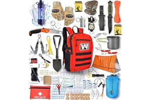 WONCROW ® Kit De Survie Complet XXL- Trousse de Secours Randonnée + Couverture de Survie + Allume Feu Sac à Dos Matériel Militaire Camping Pharmacie Complete Equipement Pierre Accessoires Survival