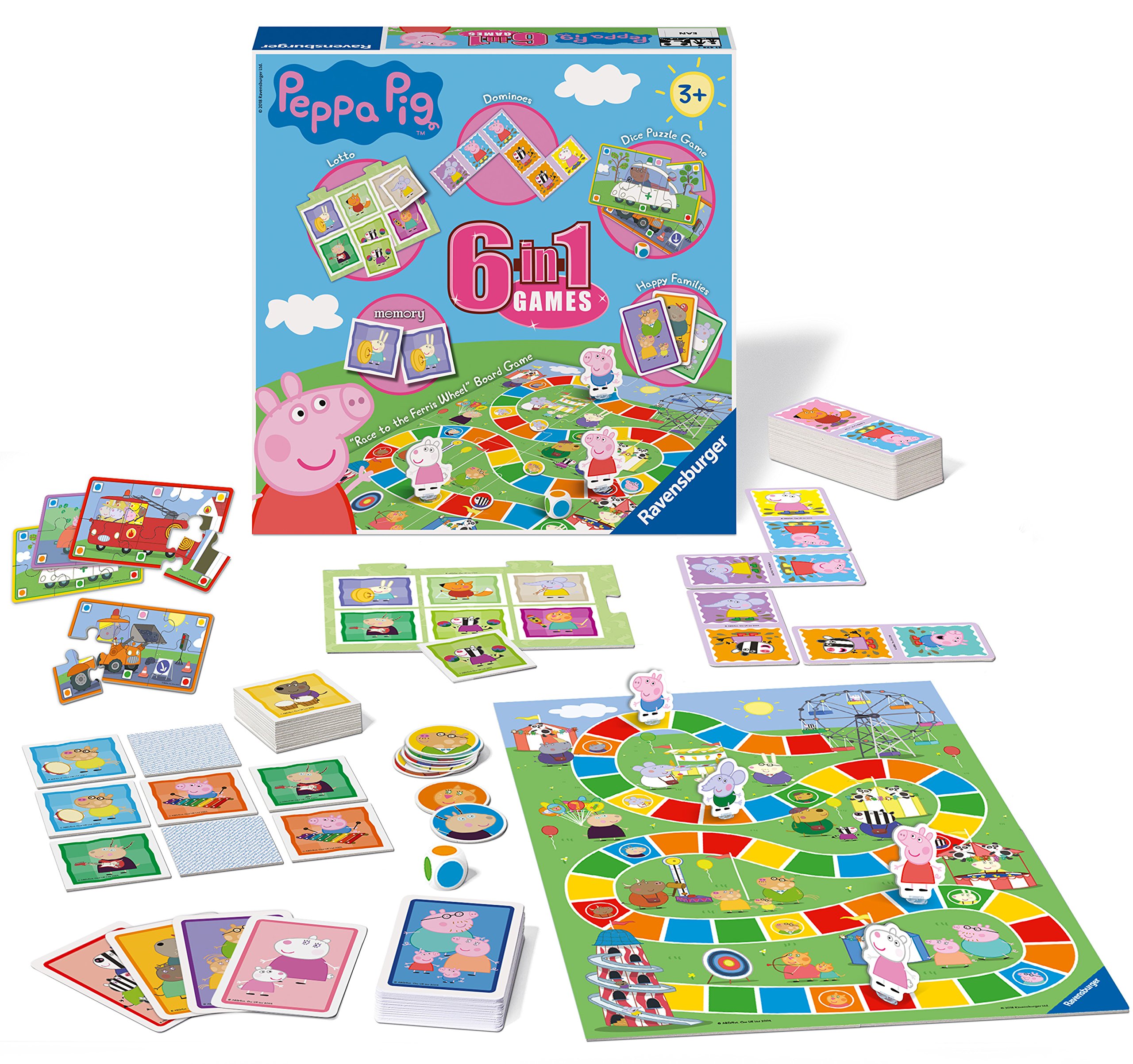 Ravensburger Peppa Pig - Juego de compendio 6 en 1 para niños de 3 años en adelante: Bingo, Memoria, dominó, Serpientes y escaleras, Damas y Cartas - Imagen 3