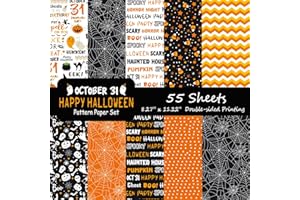 Morcheiong Lot de 55 feuilles de papier décoratif double face pour la fabrication de cartes, le scrapbooking, l'album photo, décoration, 10 motifs (orange, 21 x 28,5 cm)