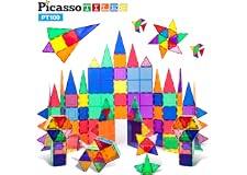 PicassoTiles 100Pc Set 100pc Magnet Building Tiles Clear Magnetic 3D Building Blocks Construction Playboards, Creativity beyo