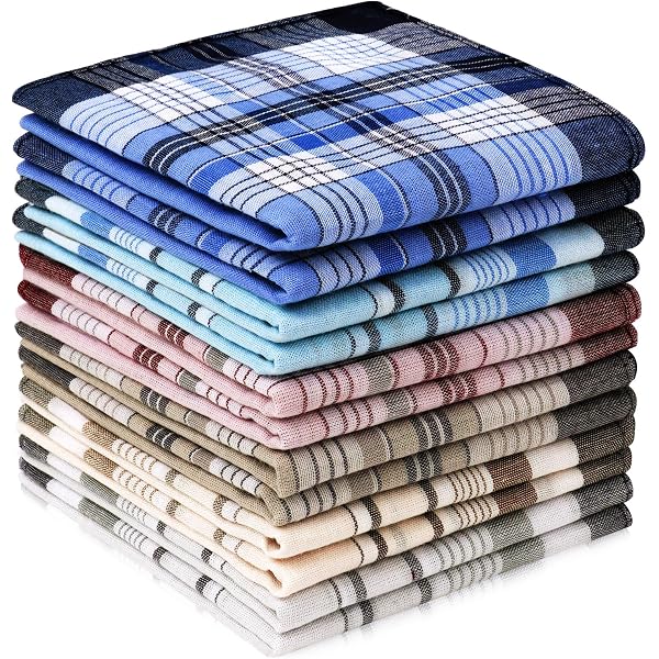 12 Pièces Mouchoirs Tissus Homme 100% Coton - Mouchoirs à Carreaux 40x40 Cm Élégants
