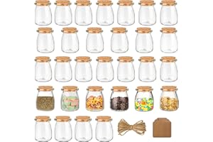 BELLE VOUS Set di 30 barattoli in vetro con coperchio in sughero, etichette e spago – barattoli per spezie, 210 ml – piccolo ermetico per regali di matrimonio, feste,