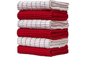 BUMBLE TOWELS 6 Pack Large Tea Towel Set - 16” x 28” / 40 x 71 cm - Vibrant Dyed Cotton Kitchen Hand Towels (Red)