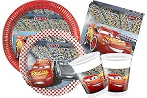 CIAO Party Tableware Set Disney Cars 3 for 24 people (112 pcs: 24 paper plates Ø23cm, 24 paper plates Ø20cm, 24 cups 200ml, 40 paper napkins 33x33cm)