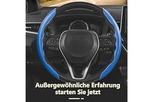 AOTOYOU Lenkrad Abdeckung Auto Lenkradbezug Universal Anti Rutsch Lenkradhülle Kohlefaser 2 Teilig Lenkrad Booster Cover Blau 38cm