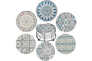 YumSur Set di 6 Sottobicchieri assorbenti, sottobicchieri Decorativi con supporto, per caffè Cucina Bevanda, Sottobicchieri per Bevande in Pietra Ceramica, Boccale, Vino, Tazze, Bicchieri, Vetro