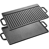 Velaze Cast Iron Plate with Handles, Double Sided Cast Iron Grill for Gas Barbecue and Electric Grill, Grill Pan for BBQ, Cam