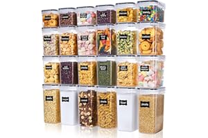 Vtopmart Vorratsdosen mit Deckel Luftdicht, Set mit 24 Vorratsbehälter, BPA-frei, Küchen Aufbewahrungsboxen für Mehl, Zucker, Körner, Mit Schreibstift und Etikett