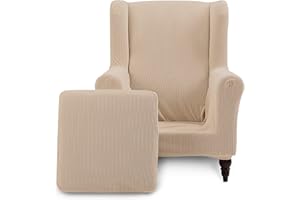 TIANSHU Copripoltrona con Orecchie Elastico, Copripoltrona 1 Posto con Fodera Per Cuscino Tessuto Jacquard Spandex con Fondo Elastico per Soggiorno Camera Da Letto Hotel (Tipo A, Sabbia)