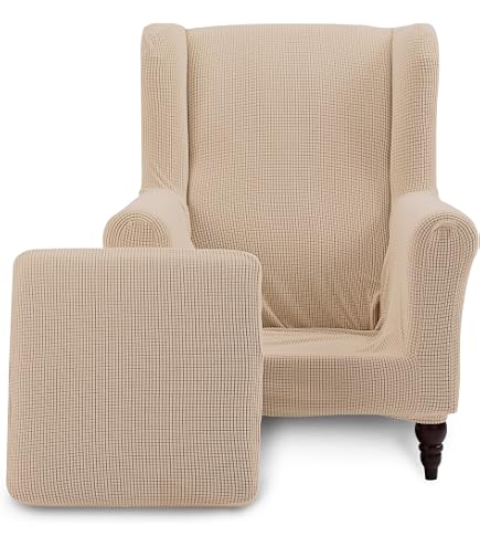 Highdi Copripoltrona Con Orecchie Elasticizzato 2 Pezzi – Marrone Caffè, Fodera Con Cuscino, Lavabile