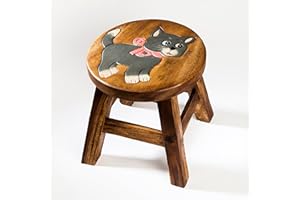Fairentry Sgabello per bambini, in legno massiccio, motivo: gatto, altezza seduta 25 cm