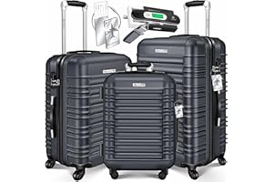 KESSER® Set di 3 valigie rigide, set di valigie da viaggio, set di valigie trolley, incl. bilancia per bagagli + etichetta per bagagli, chiusura per valigie rotolanti, manico telescopico M-L-XL