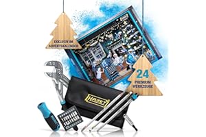 HAZET Adventskalender I 24-teiliger Premium Werkzeug-Satz inkl.Zangenschlüssel, praktischer Gürteltasche, Bit-Halter und Bit-Satz I Weihnachtskalender für jeden Schrauber
