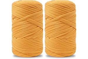 Vincona Hilo de Camiseta Crochet 2x200 g, Hilo para Crochet, Ideal para Bolsos, Cestas, Adornos de pared, Decoración del hogar y Manualidades-Gamboge 20