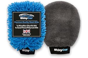 ShinyCar® UK: 2x Microfibre Car Washing Mitts: Streak-Free Noodle Glove for Lifting Dirt & Bug Remover with Fleece Polishing Side, Scratch-Free Cleaning, Safer On Paintwork Than Sponges or Wash Cloths
