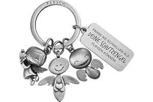 FABACH Llavero de ángel de la guarda con 3 ángeles con grabado, llavero de metal con mensaje grabado para automovilistas, regalo de amuleto de la suerte, carné de conducir, tu ángel de la guarda