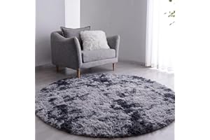 VOFUSHON Okrągły dywan z wysokim runem, puszysty, typu shaggy, do salonu, sypialni, dywanik nocny, dywan zewnętrzny (Ø 120 cm, okrągły, ciemnoszary)