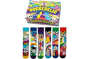 United Oddsocks Sockedelic Gift Box – 6 Way-Out Odd Socks for Men – UK 6–11, EUR 39–46, US 7–12 – Colourful Mix & Match Novelty Socks with Psychedelic Patterns – Fun, Funky Gift for Men Who Love Style
