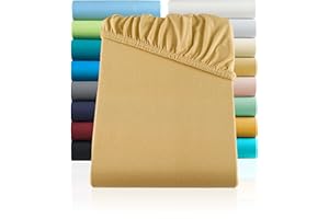 SHC TEXTILIEN SHC - prześcieradło z gumką, 100% bawełna - 140 x 200 cm do 160 x 200 cm, piasek/cappuccino