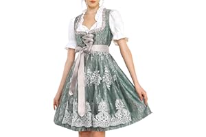 KOSMEEU Dirndl Damen Midi Trachtenkleid Oktoberfest Trachtenmode Trachten Trachtenrock Germandress inkl. Dirndl Dirndlschürze Dirndlbluse Blau Grün Apricot