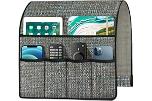Joywell Anti-Slip Couch Sofa Armrest Organiser with 6 Pockets, Recliner Caddy, Cotton Linen, for Books Eyewears Notepad, Chocolate