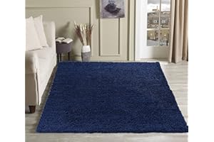 Serdim Rugs Plain Living Room Shaggy Area Rugs, Navy, 80x150cm(2'6"x5'0)