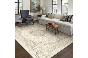 PureCozy Tappeto Salotto Moderno, Tappeti Camera Da Letto, 160x230 cm Tappeto Vintage Corridoio Antiscivolo Lavabile Pelo Corto per Cucina, Soggiorno, Ufficio, Interno,Beige